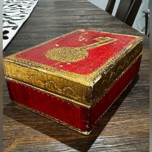 Vintage Florentia Italy Gold Gilt Wood Box – Hand Painted Red Key Design